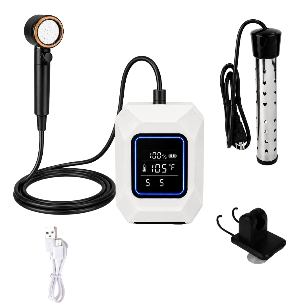 Portable Camping Shower Kit with 1500W Heater and 8000mAh Battery