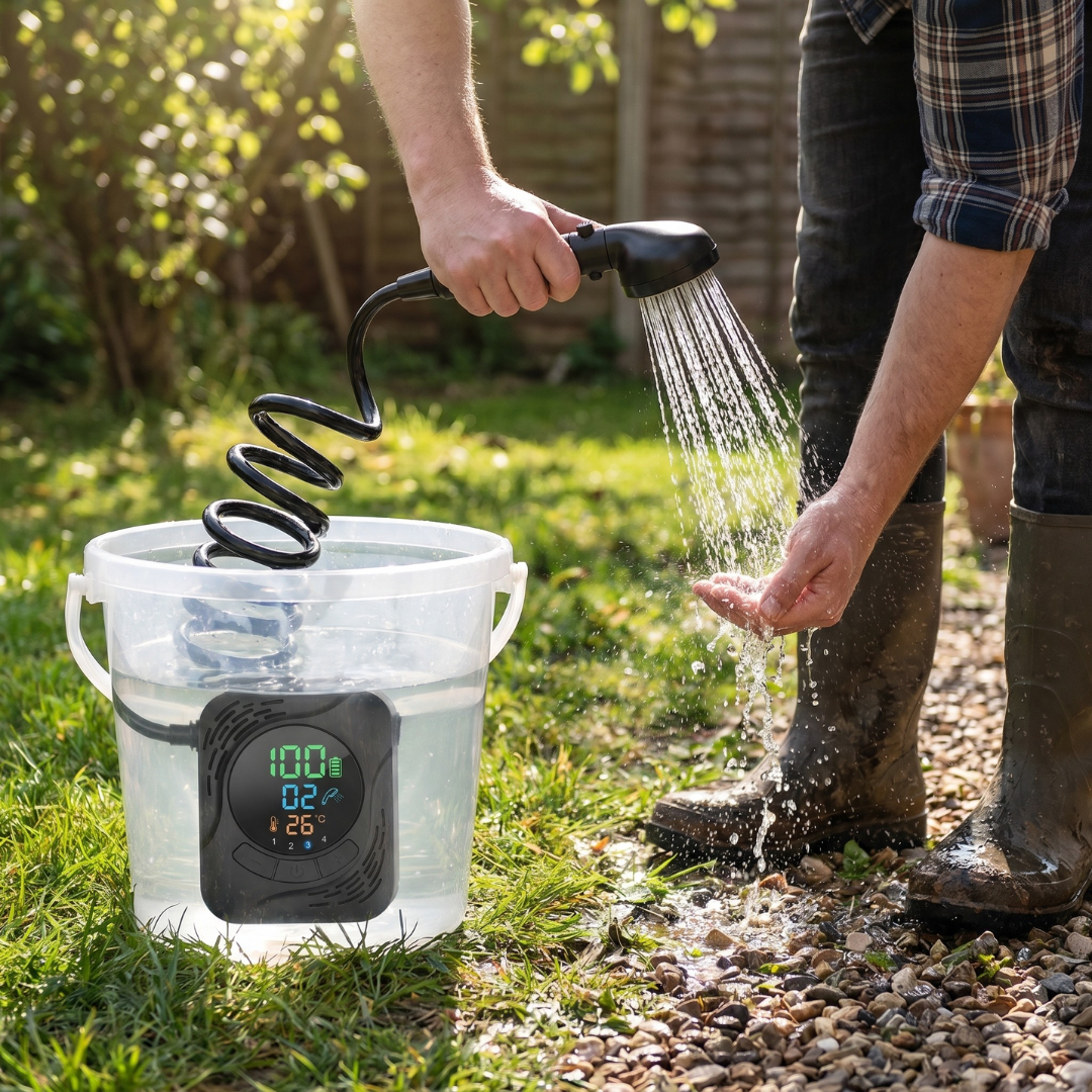 Portable Camping Shower Kit with 8000mAh Battery and 5 ft Hose