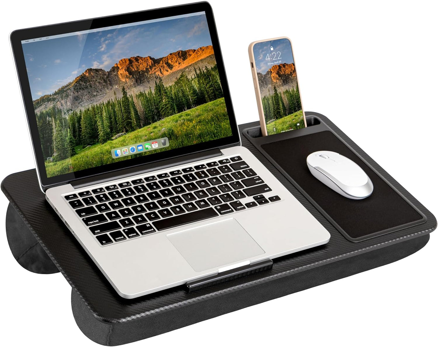 Portable Home Office Lap Desk with Mouse Pad, Cushion & Phone Slot