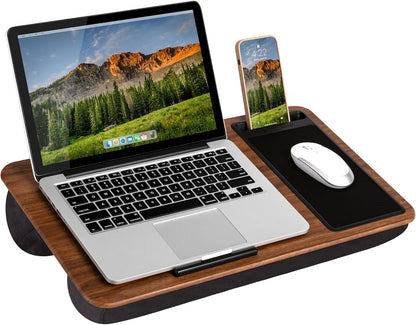 Portable Home Office Lap Desk with Mouse Pad, Cushion & Phone Slot