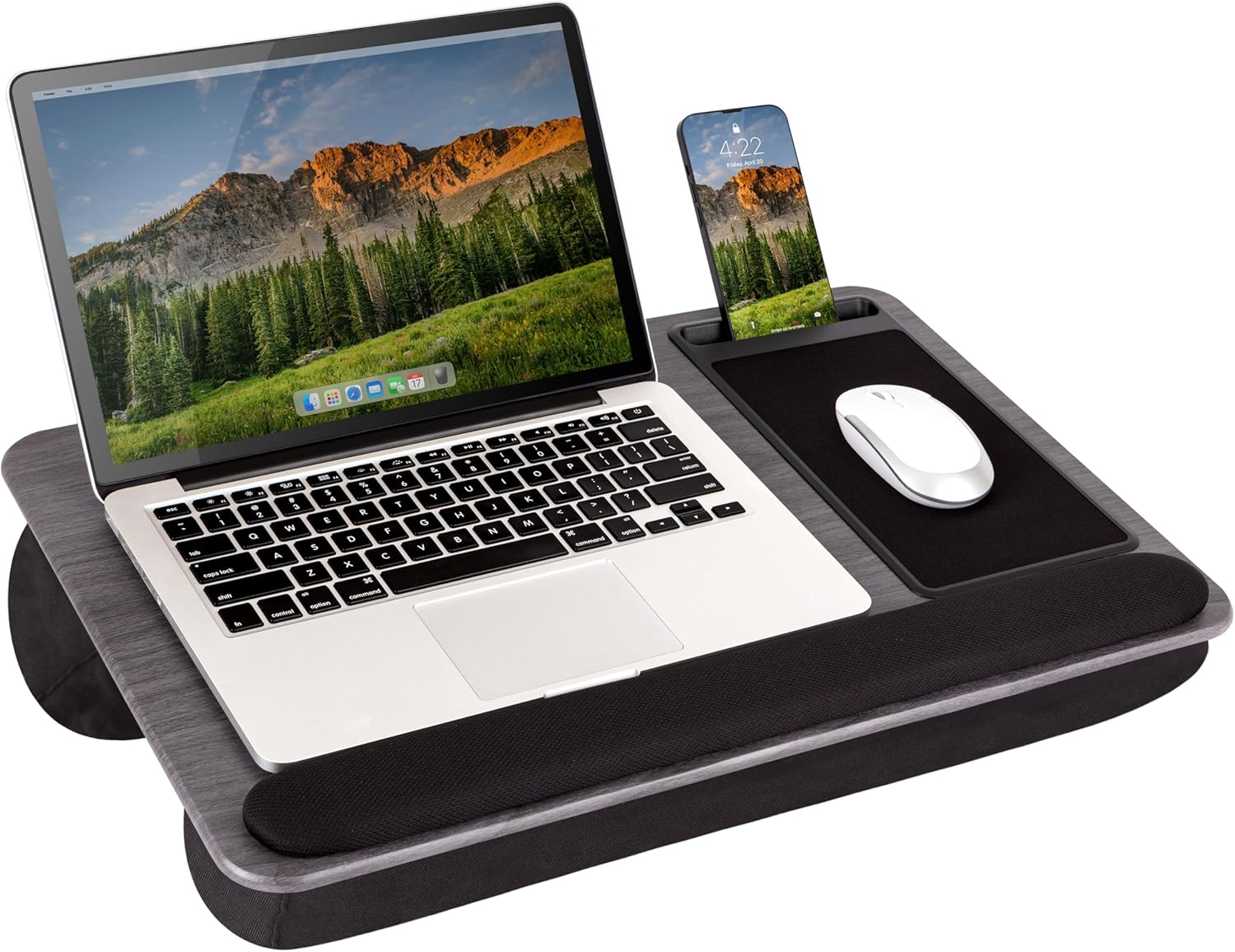Portable Home Office Lap Desk with Mouse Pad, Cushion & Phone Slot