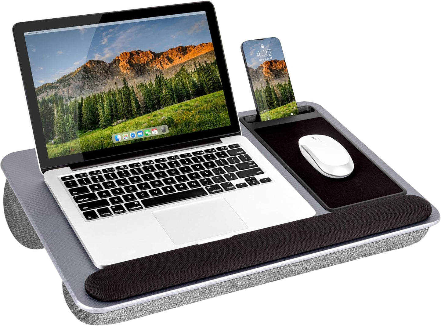 Portable Home Office Lap Desk with Mouse Pad, Cushion & Phone Slot