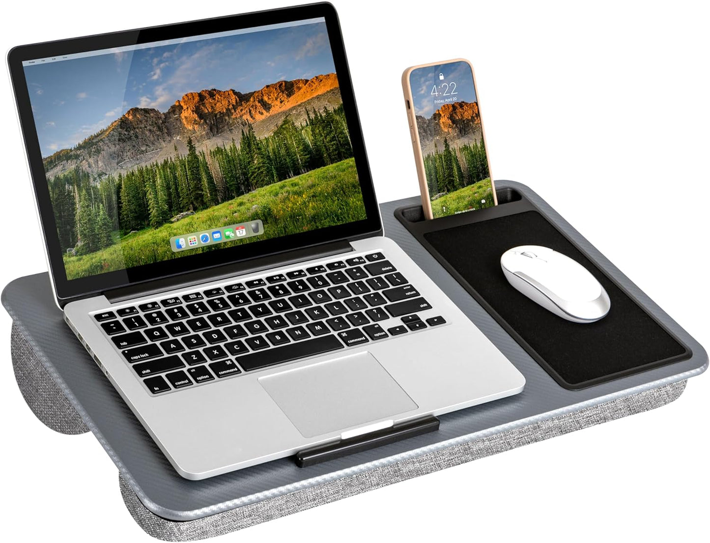 Portable Home Office Lap Desk with Mouse Pad, Cushion & Phone Slot