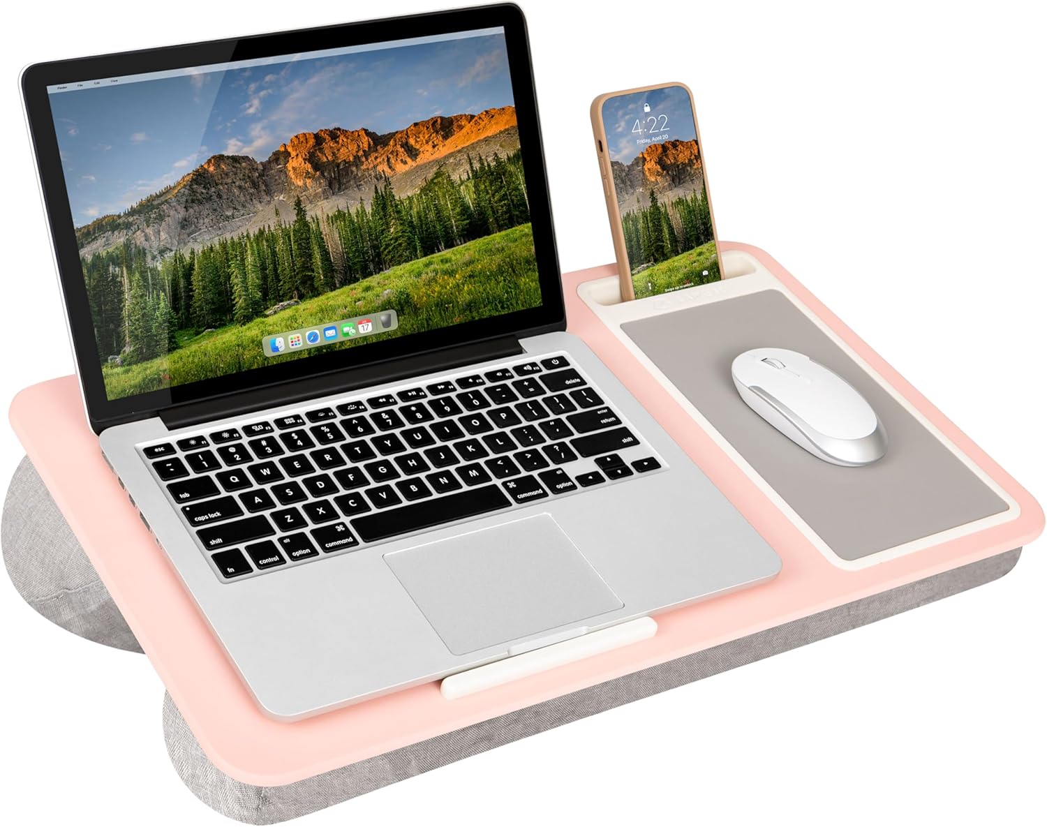 Portable Home Office Lap Desk with Mouse Pad, Cushion & Phone Slot