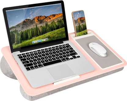Portable Home Office Lap Desk with Mouse Pad, Cushion & Phone Slot