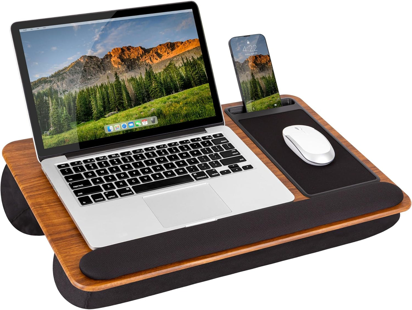 Portable Home Office Lap Desk with Mouse Pad, Cushion & Phone Slot