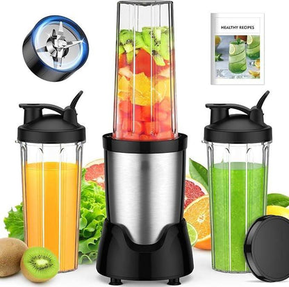 Portable Smoothie Blender with 3 Cups and 6-Leaf Stainless Steel Blade