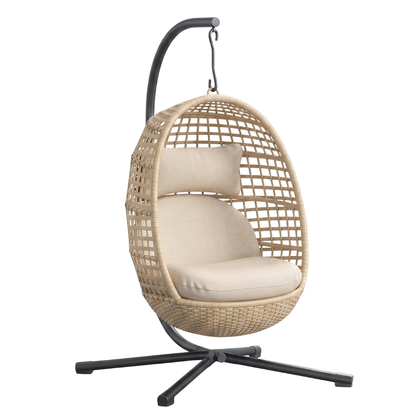 Rattan Wicker Hanging Egg Chair with Stand and 350 lb Capacity