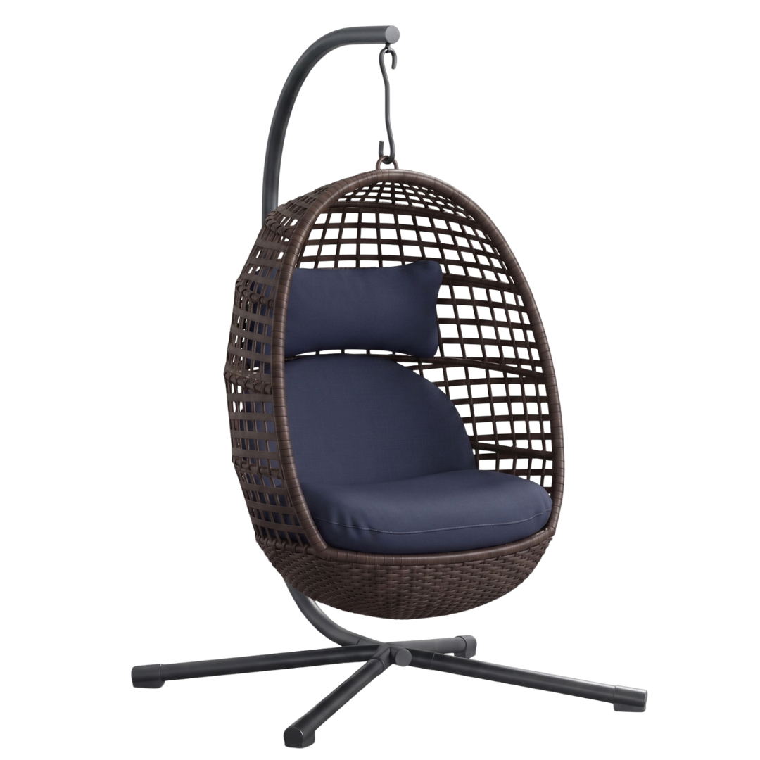 Rattan Wicker Hanging Egg Chair with Stand and 350 lb Capacity