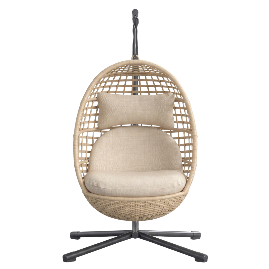 Rattan Wicker Hanging Egg Chair with Stand and 350 lb Capacity