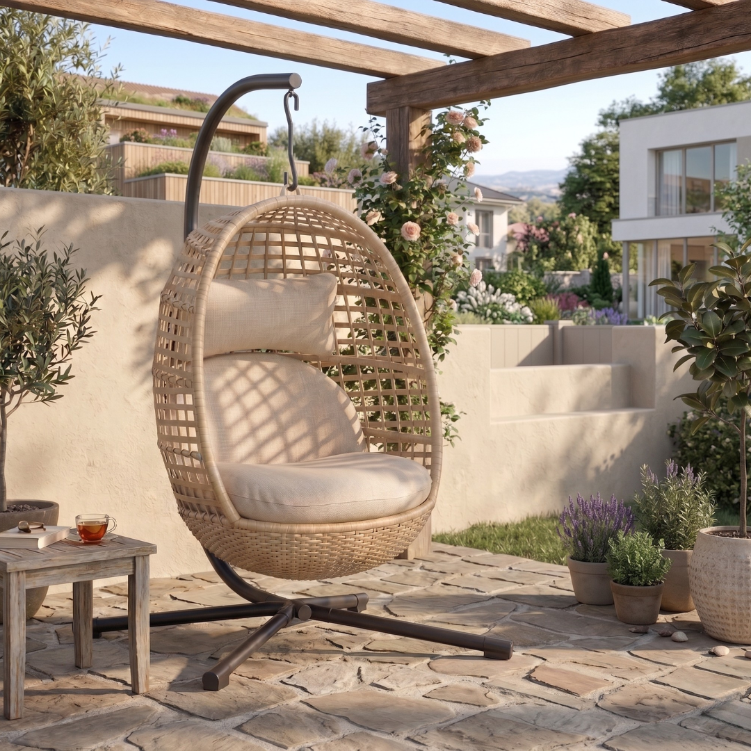 Rattan Wicker Hanging Egg Chair with Stand and 350 lb Capacity