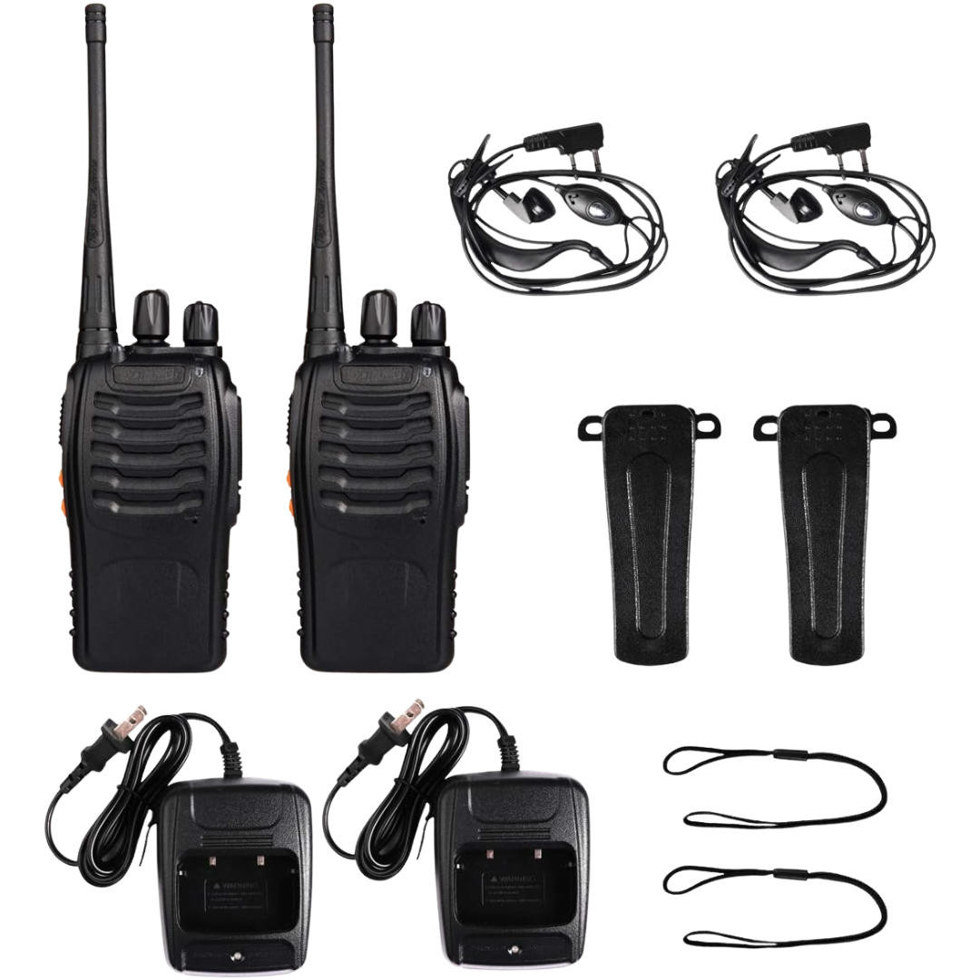 Rechargeable Long Range Walkie Talkies with Earpieces and Flashlight