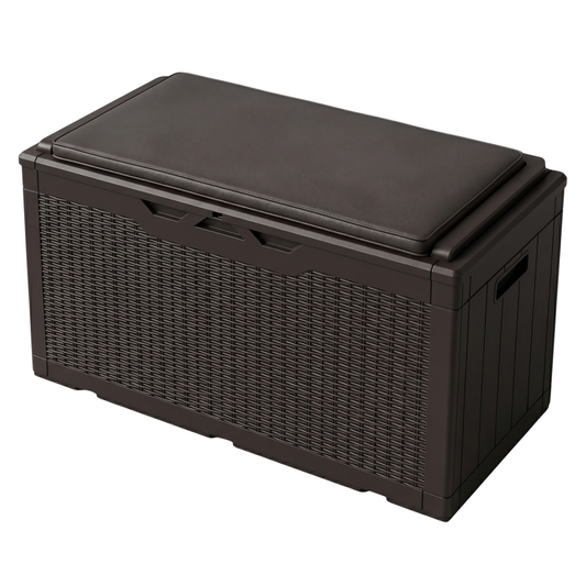 Resin Storage Deck Box with Cushion Seating Top and Lift Open Design