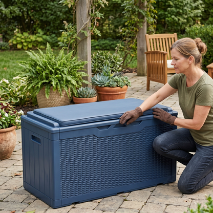 Resin Storage Deck Box with Cushion Seating Top and Lift Open Design