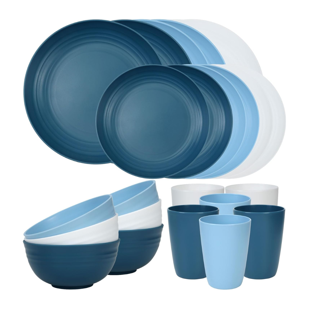 Reusable Plastic Plates and Bowls Set for Camping and Home Use
