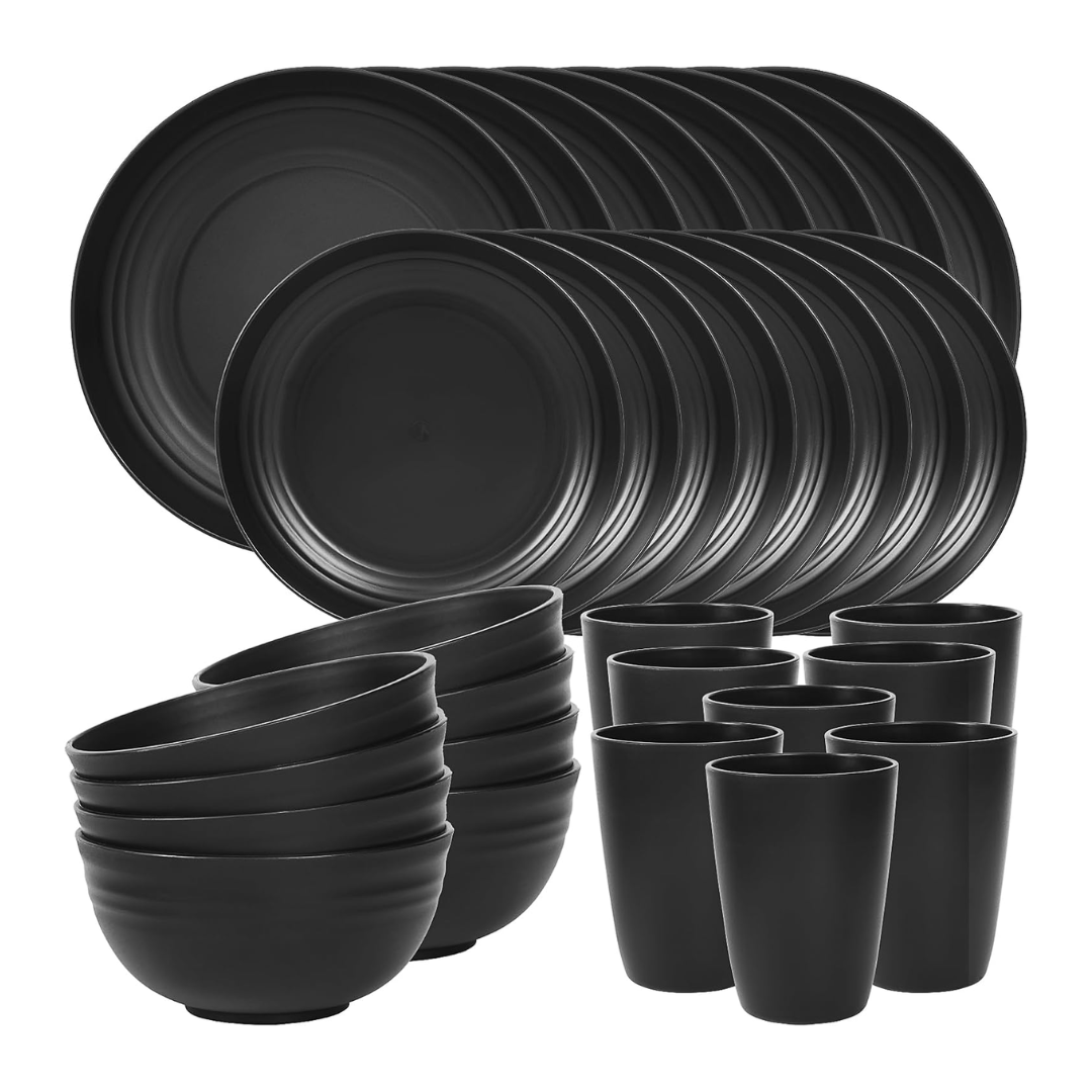 Reusable Plastic Plates and Bowls Set for Camping and Home Use