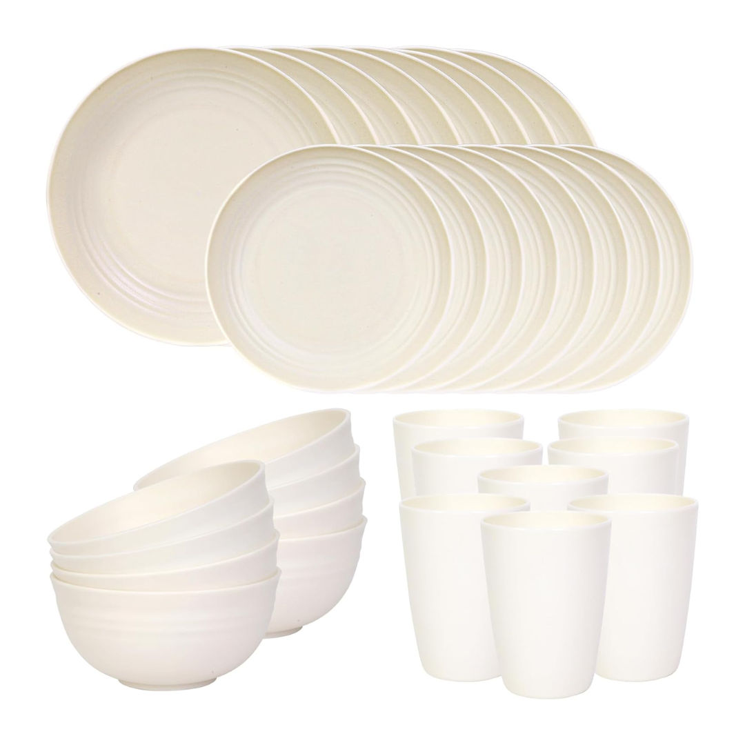 Reusable Plastic Plates and Bowls Set for Camping and Home Use