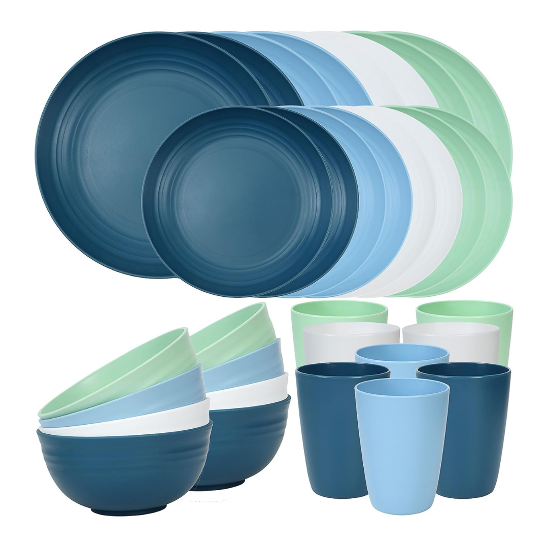 Reusable Plastic Plates and Bowls Set for Camping and Home Use