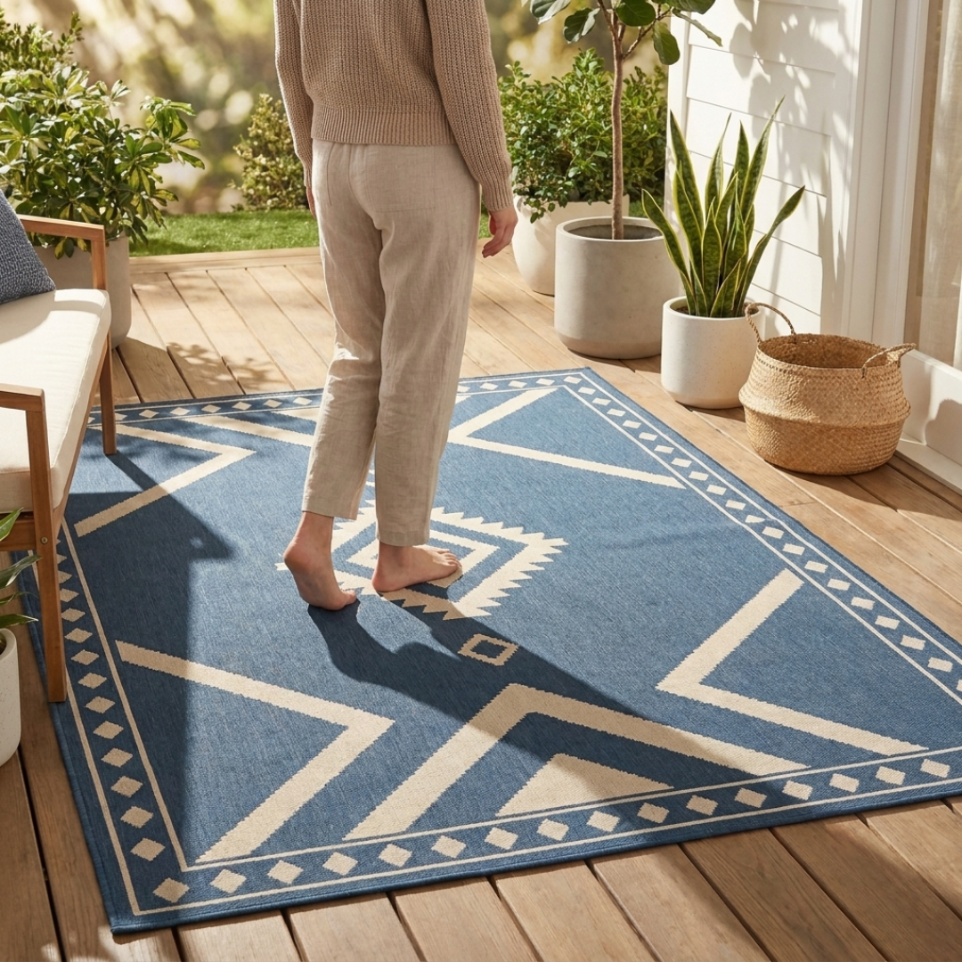 Reversible 5 x 8 ft Area Rug for Patio Deck Porch RV Camping