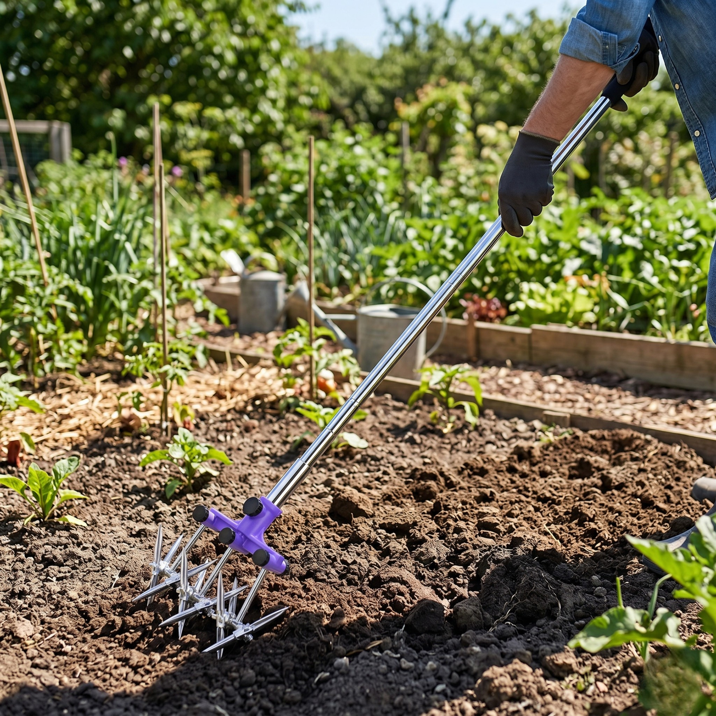 Rotary Cultivator Hand Tiller Adjustable Stainless Steel Garden Tool