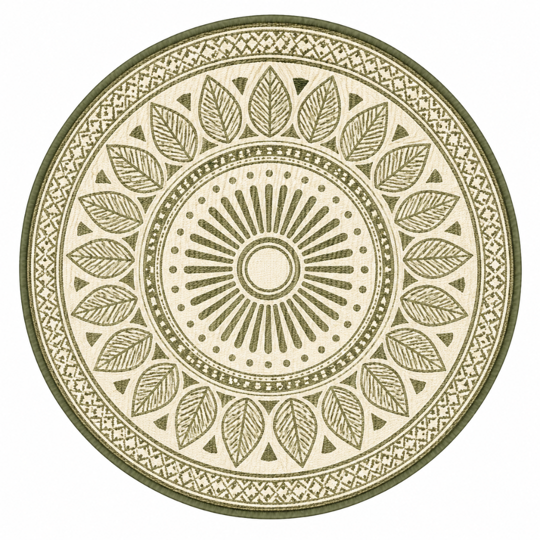 Round 10 ft Patio Rug Reversible Pattern Plastic Straw RV Mat