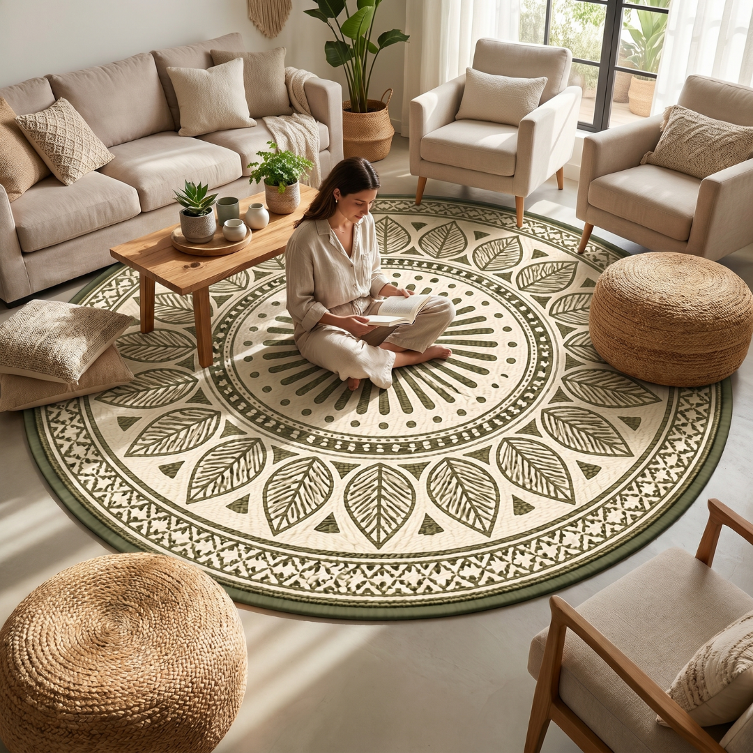 Round 10 ft Patio Rug Reversible Pattern Plastic Straw RV Mat