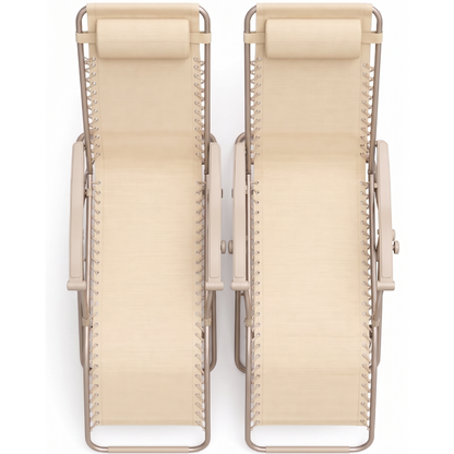 Set of 2 Folding Reclining Patio Chairs with Pillows and Cup Holders