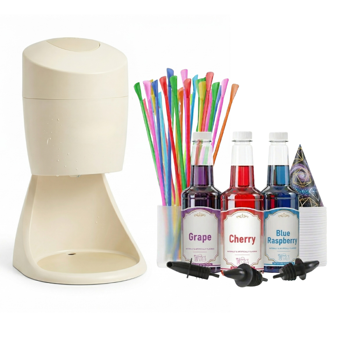 Shaved Ice Machine Party Kit with 3-Flavors Syrup, Cups, and Straws