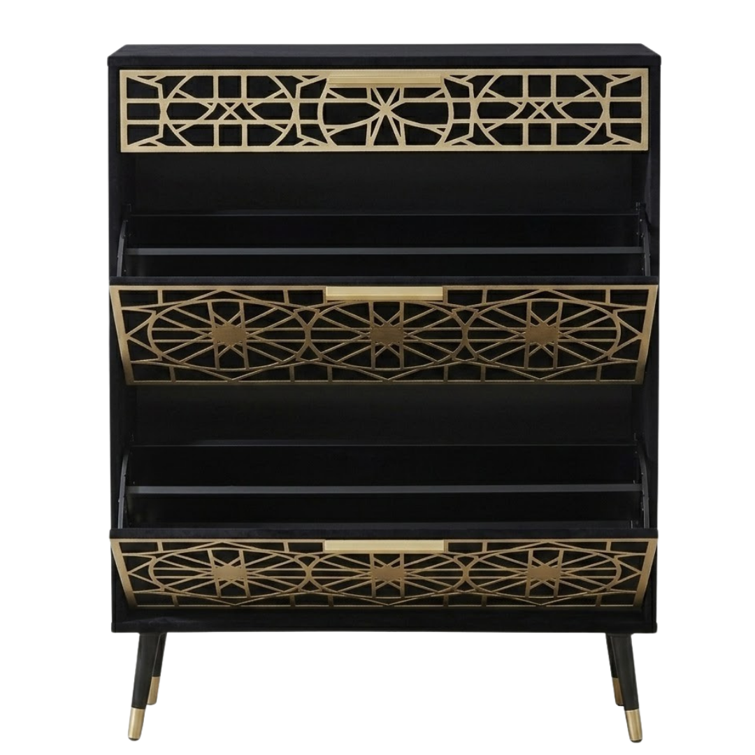 Slim Shoe Cabinet with Top Drawer and Flip Storage Compartments