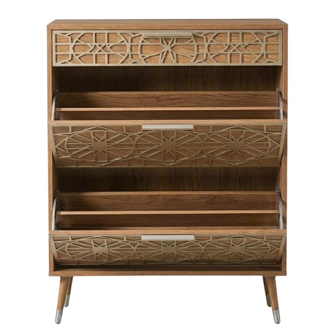 Slim Shoe Cabinet with Top Drawer and Flip Storage Compartments
