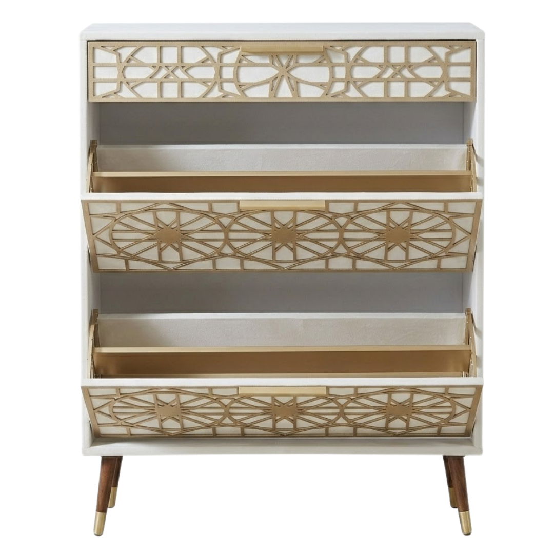 Slim Shoe Cabinet with Top Drawer and Flip Storage Compartments