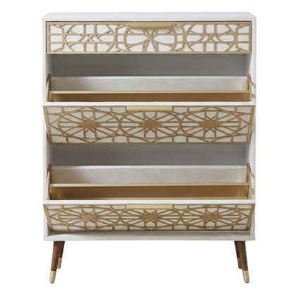Slim Shoe Cabinet with Top Drawer and Flip Storage Compartments