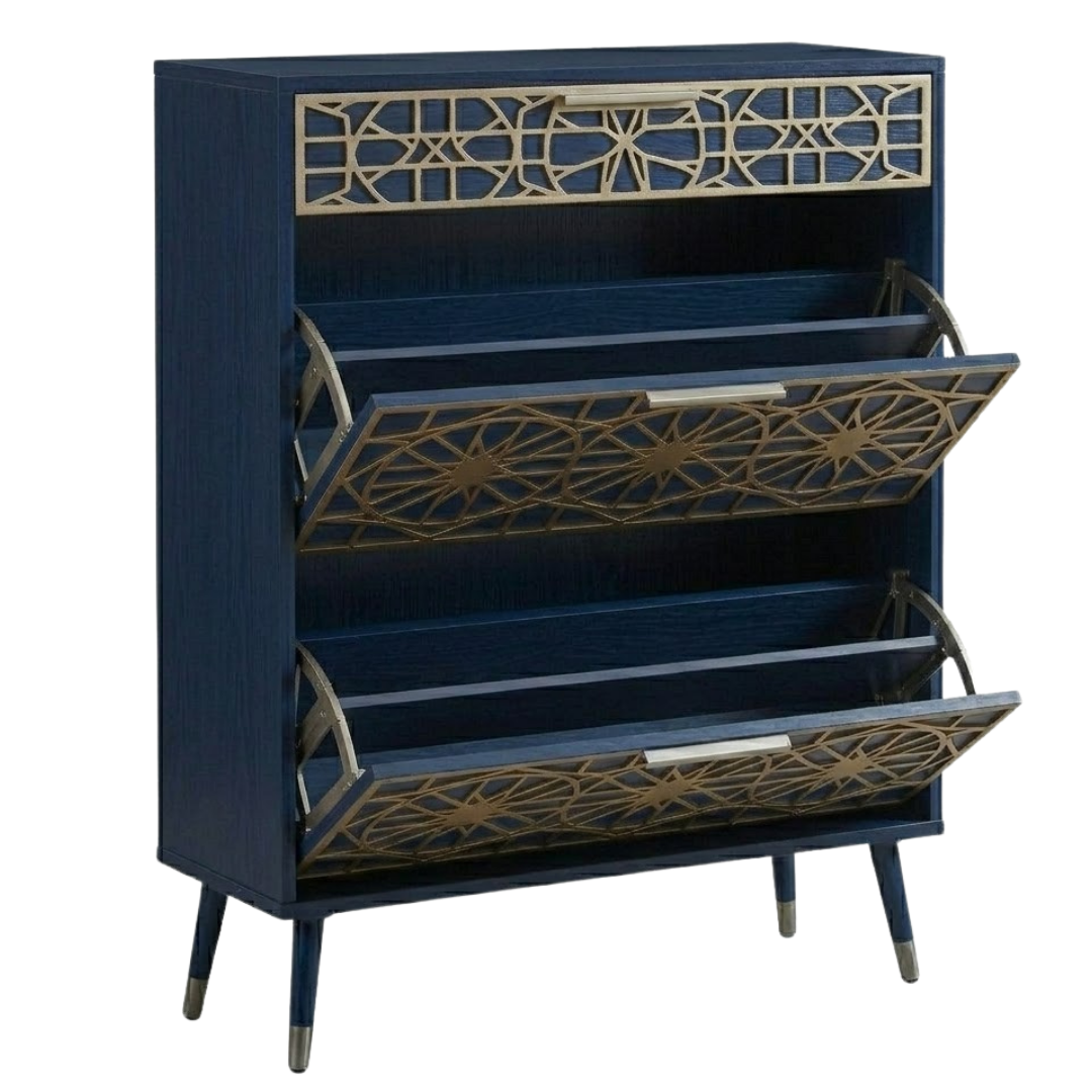 Slim Shoe Cabinet with Top Drawer and Flip Storage Compartments
