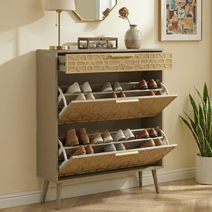 Slim Shoe Cabinet with Top Drawer and Flip Storage Compartments