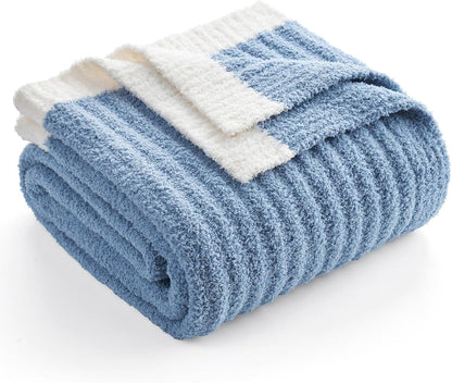 Soft Reversible Ribbed Knit Blanket for Couch, Sofa, and Bedroom