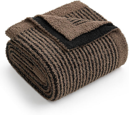 Soft Reversible Ribbed Knit Blanket for Couch, Sofa, and Bedroom