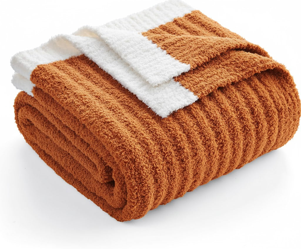 Soft Reversible Ribbed Knit Blanket for Couch, Sofa, and Bedroom