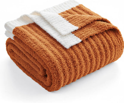 Soft Reversible Ribbed Knit Blanket for Couch, Sofa, and Bedroom
