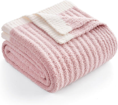 Soft Reversible Ribbed Knit Blanket for Couch, Sofa, and Bedroom