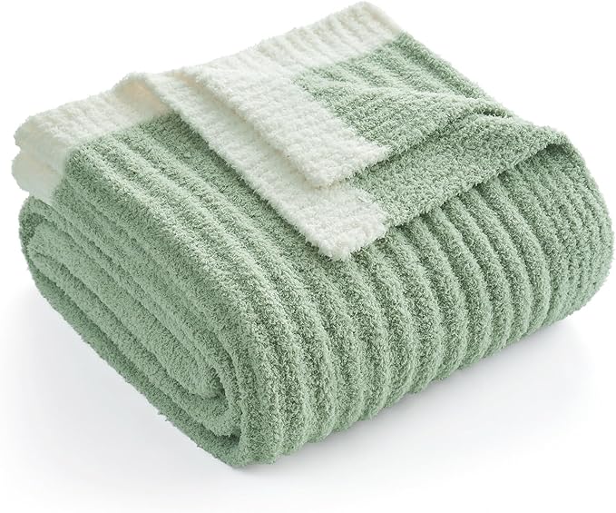 Soft Reversible Ribbed Knit Blanket for Couch, Sofa, and Bedroom