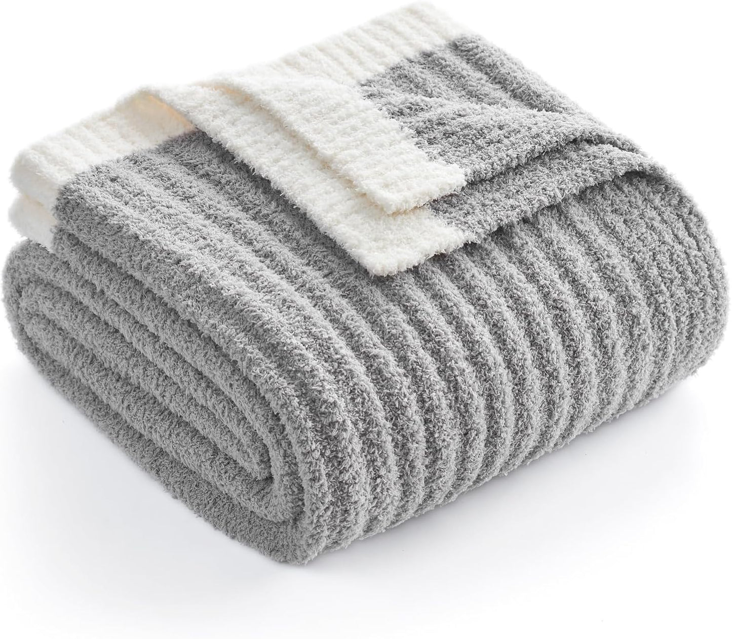 Soft Reversible Ribbed Knit Blanket for Couch, Sofa, and Bedroom