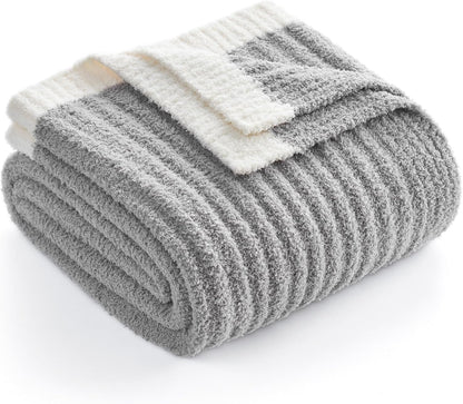 Soft Reversible Ribbed Knit Blanket for Couch, Sofa, and Bedroom