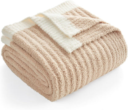 Soft Reversible Ribbed Knit Blanket for Couch, Sofa, and Bedroom