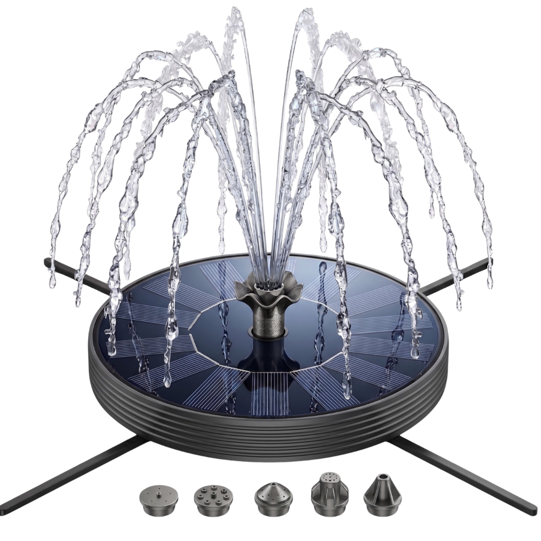 Solar Bird Bath Fountain Pump with Glass Panel and 6 Nozzles