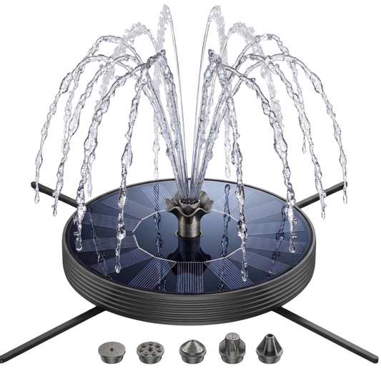 Solar Bird Bath Fountain Pump with Glass Panel and 6 Nozzles