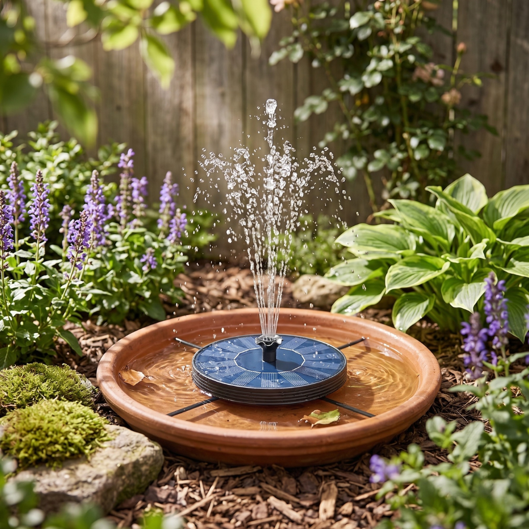 Solar Bird Bath Fountain Pump with Glass Panel and 6 Nozzles