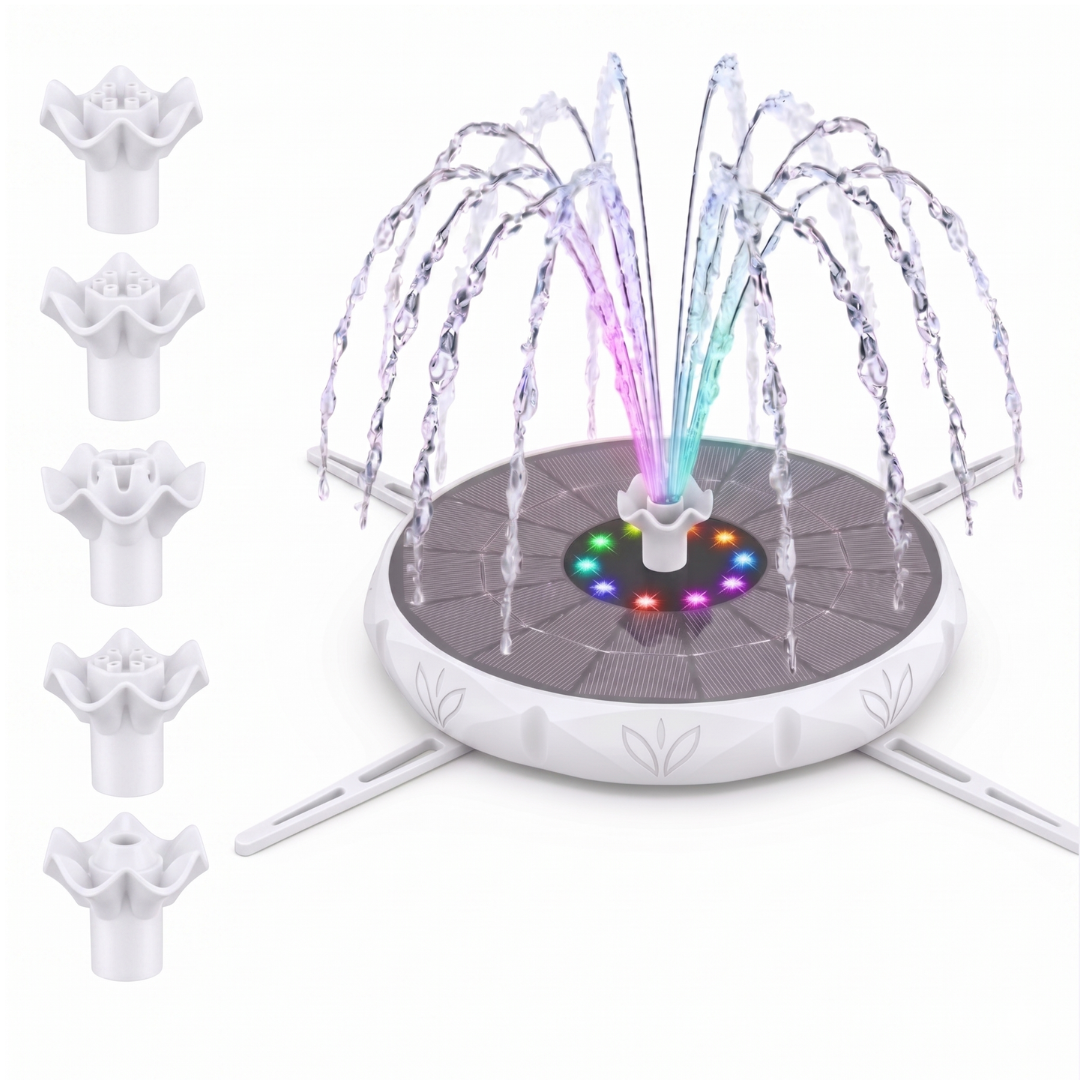 Solar Bird Bath Fountain with LED Lights and Adjustable Spray Patterns