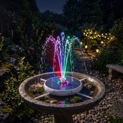 Solar Bird Bath Fountain with LED Lights and Adjustable Spray Patterns
