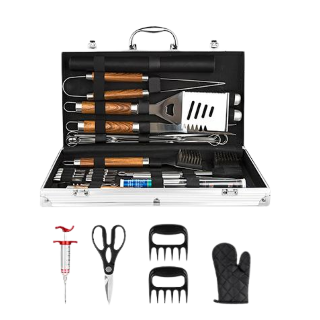 Stainless Steel BBQ Grill Tool Set with Aluminum Storage Case