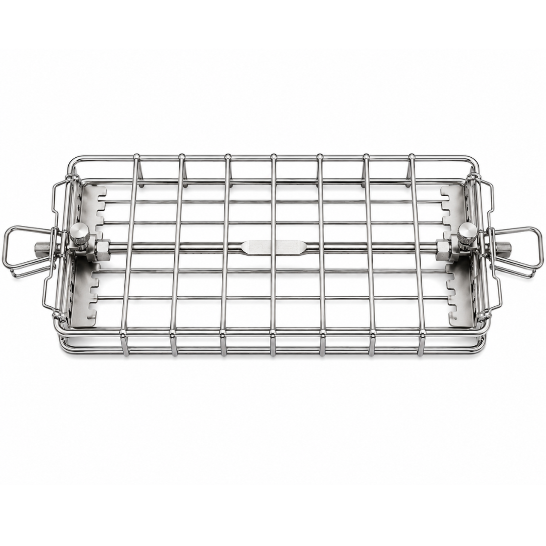 Stainless Steel BBQ Rotisserie Basket Fits Multiple Spit Rod Sizes